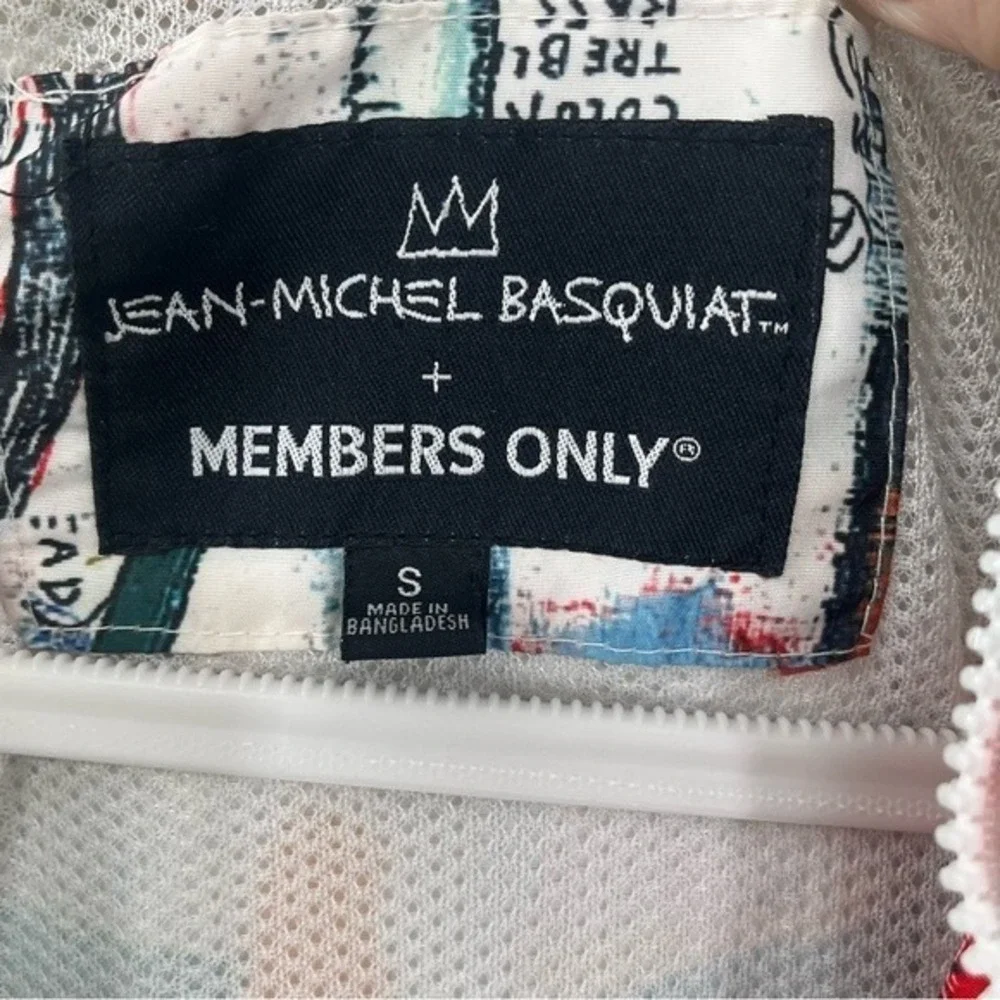 Members Only x Basquiat Jacket Mens Small Black Windbreaker Jean-Michel Art‎ EUC